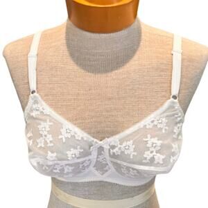 Vintage Lily of France 50s High End Bra Sheer Floral White VTGE Size 36C/XS/S